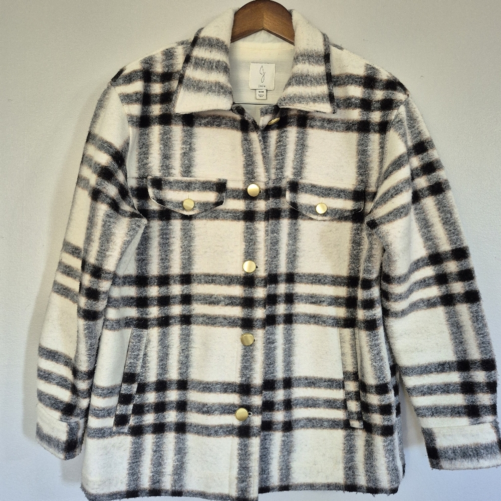 Joie So Soft Plaid Button Up Shacket Medium - Picture 1 of 11